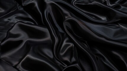 Obraz premium black silk fabric texture background with wavy folds