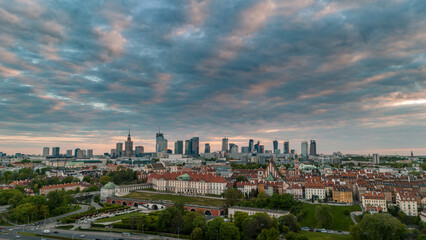view of Warsaw from above the Vistula river in spring in Poland