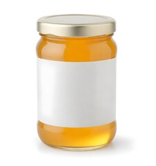 A glass mockup jar filled with golden honey