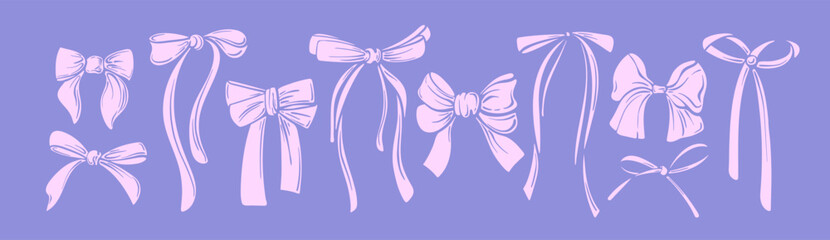 Pink bow form. Vector ribbons, silk bows for gifts