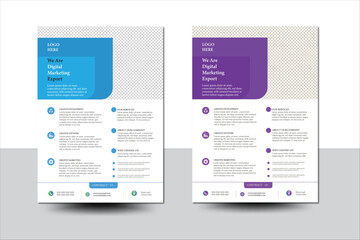 a bundle of 2 templates of a4 flyer. Corporate business flyer template design set with blue, orange,black and white color. marketing, business proposal, cover page, modern template.

