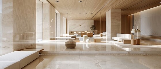 The photo shows a modern and minimalist hotel lobby