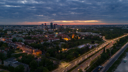 view of Warsaw from above the Vistula river in spring in Poland