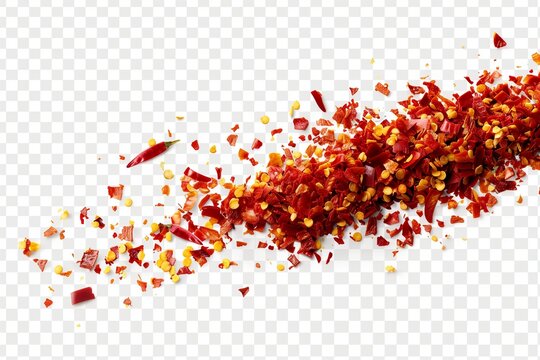 red chilli flakes cutout isolated on transparent (PNG) Background