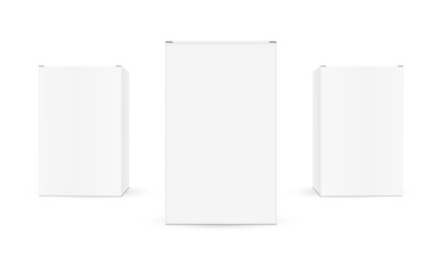 Three Small Rectangular Boxes, Front View, Isolated On White Background. Vector Illustration