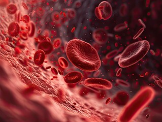 Abstract Illustration of Erythrocytes in Bloodstream, Symbolizing Vitality and Microscopic Biological Dynamics. Red blood cells in vein.