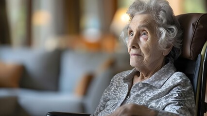 Reflecting on Memories: Elderly Woman in Wheelchair Embraces Nostalgia and Sadness. Concept Elderly Care, Emotional Support, Memory Lane, Reflections, Nostalgia