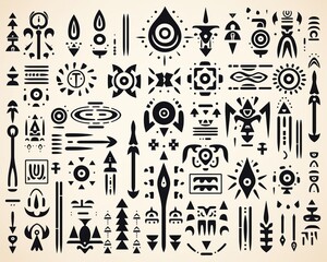 Geometric tribal marks, repeating vector graphic, on alabaster hue ,  vector and illustration
