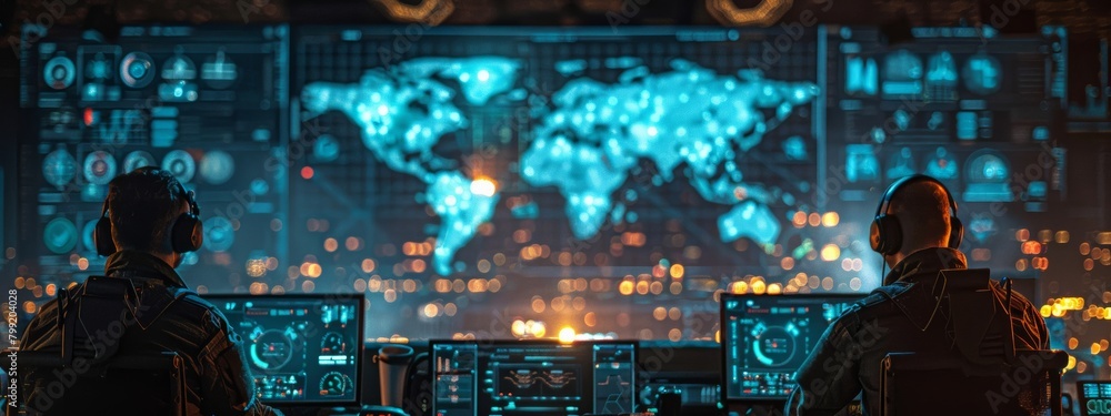 Poster cyber defense tactics in a digital war game - cybersecurity experts using advanced tools to protect 