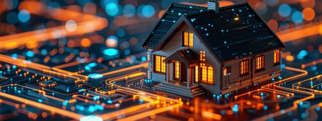 Obraz premium Digital Shields Activating Around Smart House for Cybersecurity in Smart Homes Concept