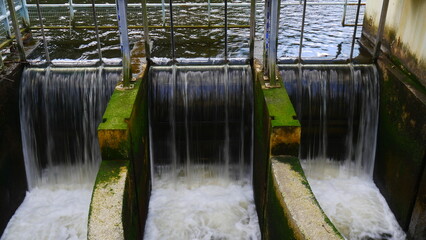 Série de cascades dans une installation industrielle ou de recyclage ou de tri d'eau, régulation...