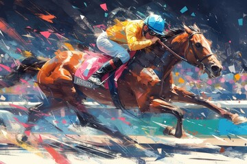 Beautiful illustration of horse racing with a jockey