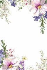 Frame decorated with purple flowers. Watercolor flower borders in vibrant hues perfect for weddings, birthdays, cards, backgrounds, invitations, and wallpapers.