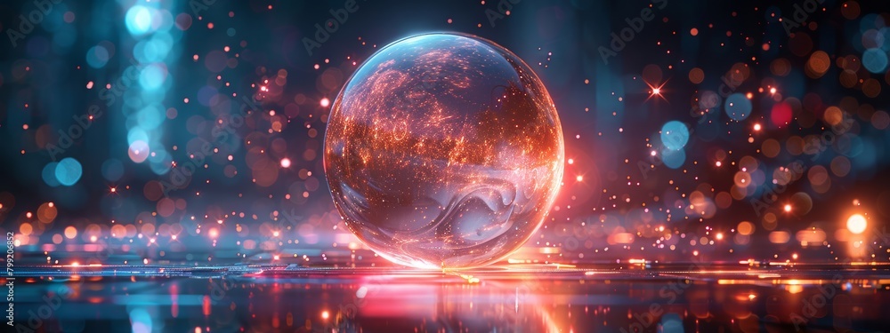 Poster digital trust concept: secure and transparent digital sphere protecting user data from cyber threats