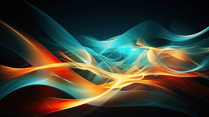 Dynamic waves of light in shades of neon orange and electric turquoise, creating a sense of motion