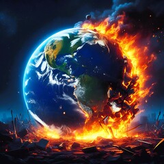 burning world Global warming concept. Earth is on fire. Save the planet and climate change concept.