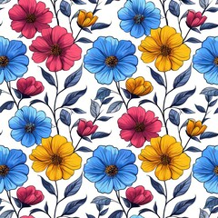 Seamless beautiful decorative flowers pattern background