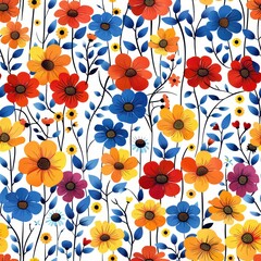 Fototapeta na wymiar Seamless beautiful decorative flowers pattern background