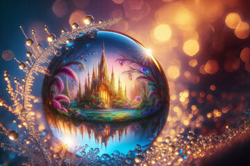 glass sphere with a castle and a forest inside it