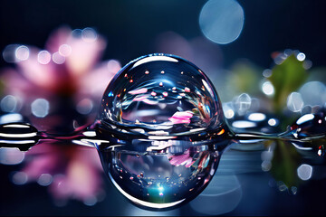 large, clear, round bubble floating on the surface of a body of water