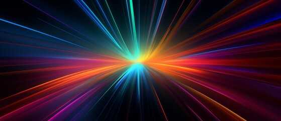 Obraz premium Abstract radial shockwave effect with multicolored lines on a dark backdrop, great for music or event posters,