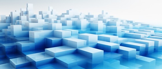 3D cubes arranged in a wave pattern, blue and white, representing digital fluidity and technology flow concepts,