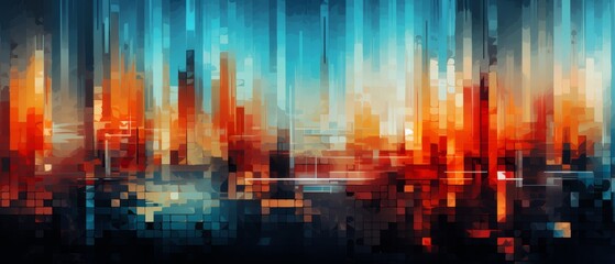 Obraz premium Abstract pattern of digital pixels and glitch effect for a tech-themed backdrop,