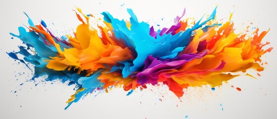 Artistic representation of a shockwave with splashes of bright paint colors on a white background, ideal for vibrant advertising,