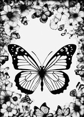 create a butterfly black and white, white background.