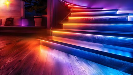 Illuminate Stairs for Safety and Visibility at Night with LED Strip Lights. Concept LED Strip Lights, Stair Safety, Home Improvement, Night Visibility, Lighting Solutions