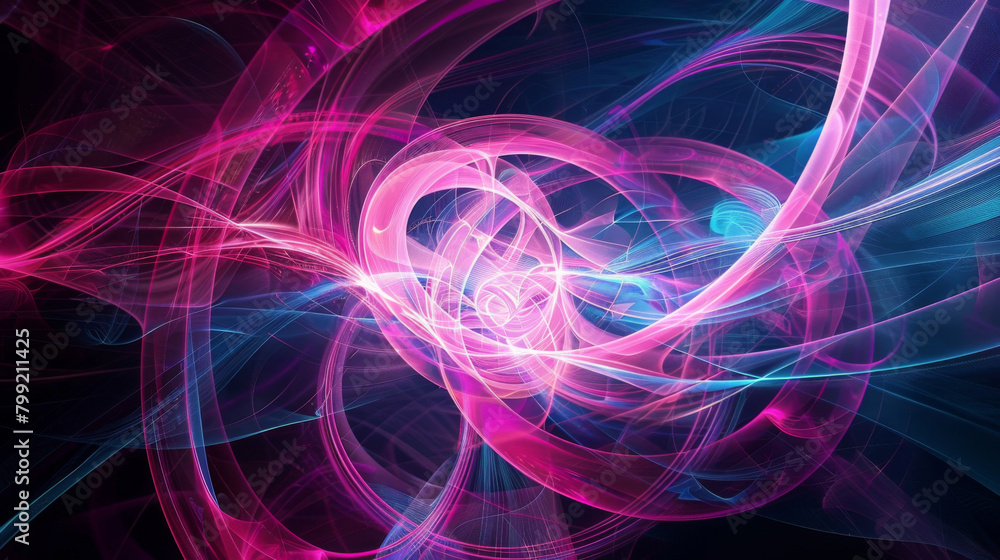 Fototapete vivid abstract image with dynamic neon swirls and glowing lines on a dark background