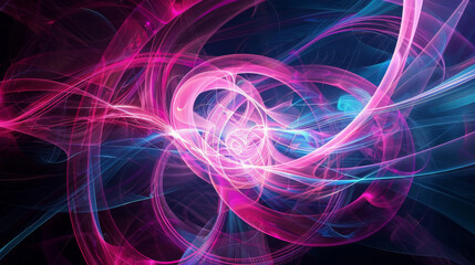 Vivid abstract image with dynamic neon swirls and glowing lines on a dark background