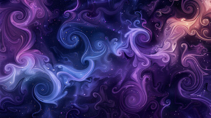 Swirling cosmic patterns in vivid purple hues on abstract background