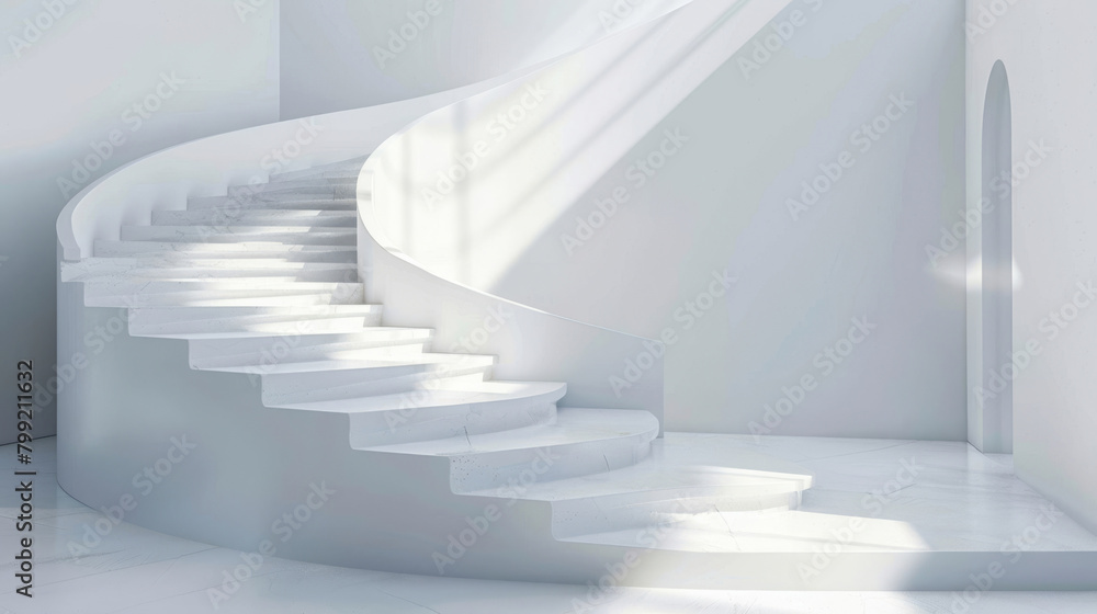 Poster bright and sleek spiral staircase design within a minimalist white space