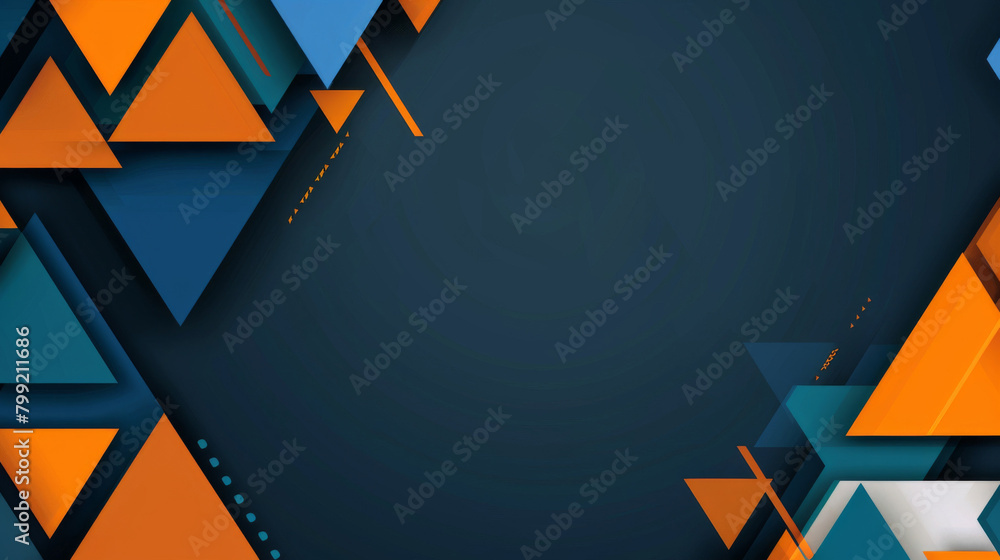 Poster Contemporary abstract design with overlapping geometric shapes in a cool blue and warm orange color scheme
