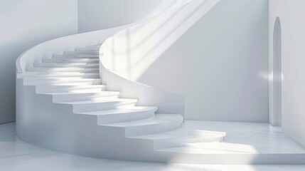 Bright and sleek spiral staircase design within a minimalist white space