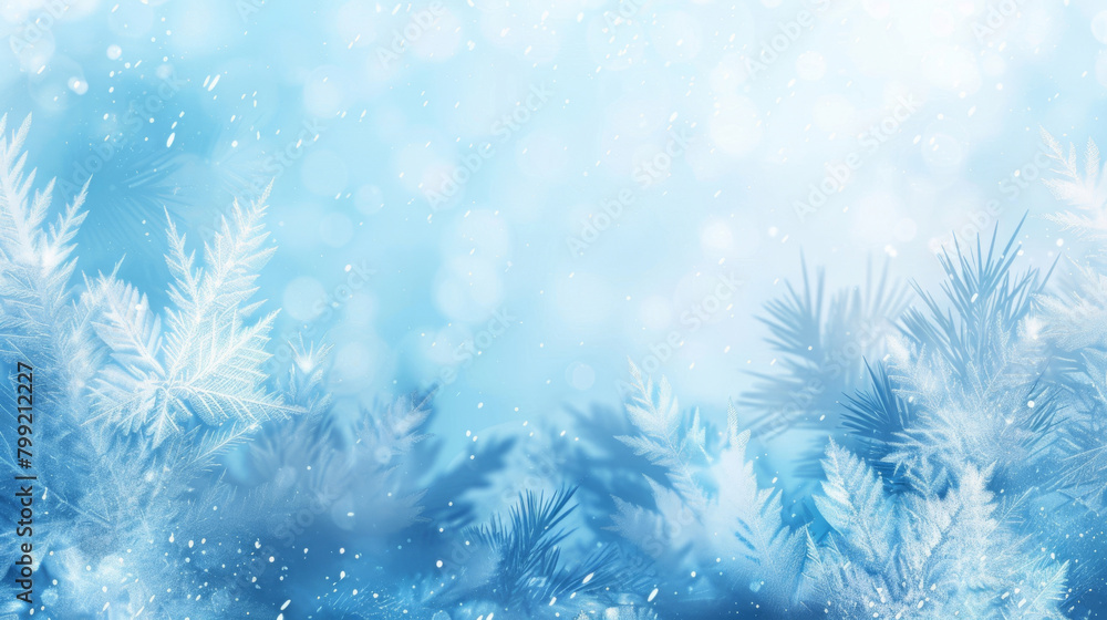 Poster Icy blue backdrop with delicate frost patterns and soft snowfall