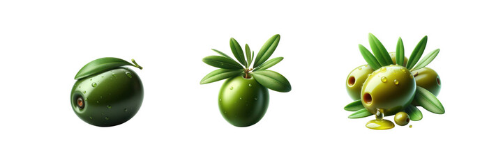 Set of fresh olive, illustration, isolated over on transparent white background