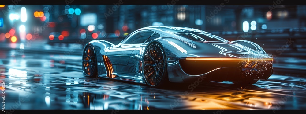 Poster generative ai designing futuristic vehicles in high-tech studio - dynamic, flowing lines