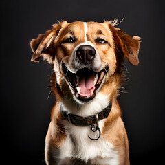 dog with his eyes closed and a joyful expression studio portrait white color and brown generate ai