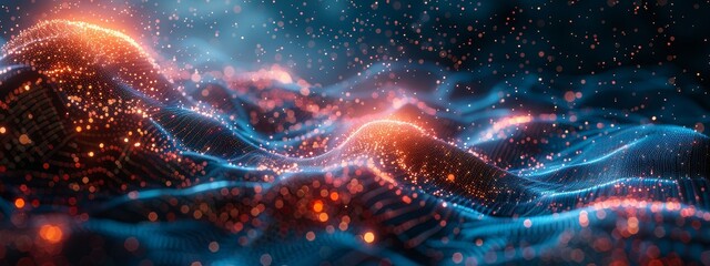 Obraz premium Abstract 3D Mesh Network with Glowing Data Streams and Neural Interfaces - Generative AI and Cloud Computing Concept