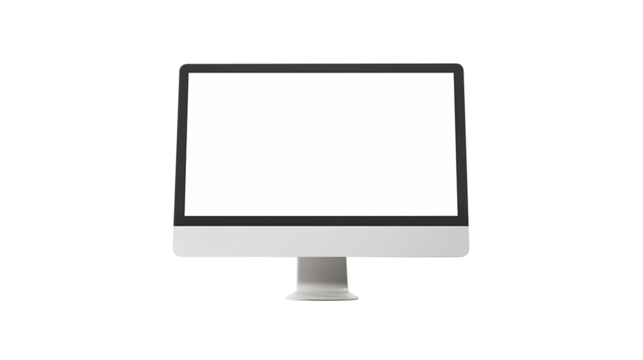 A computer monitor with a black screen and a white background