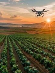 Agricultural Drone Flying Over Large Farm Field - Aerial Photography Services.