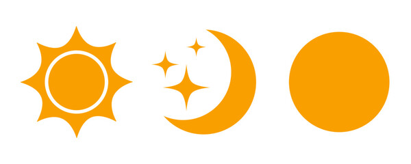 Set sun moon stars icons, solar isolated icon, sunshine, full moon sign, sunlight set – vector