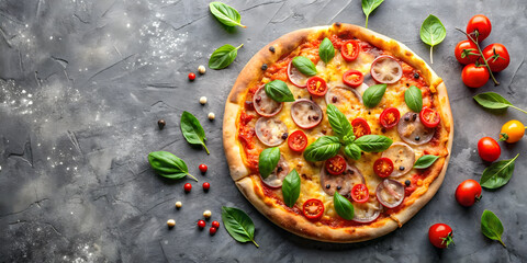 Delicious pizza on grey background