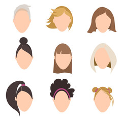 hairstyles and hair colors for girls. Vector illustration