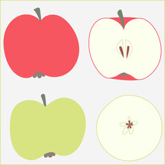 Green and red pples with cut options. Vector illustration