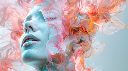 A captivating UHD photo highlighting an abstract art creation where pastel colors are thoughtfully applied to form a unique representation of a face and body. 