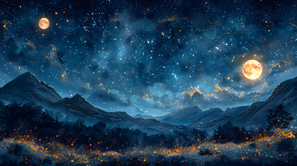 Cosmic Canvas - Whimsical Starry Night Sky - obrazy, fototapety, plakaty