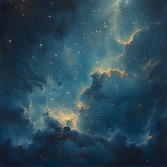 Magical Starry Night Sky Illustration on Vintage Canvas - Perfect for Bedroom Decor or Framing